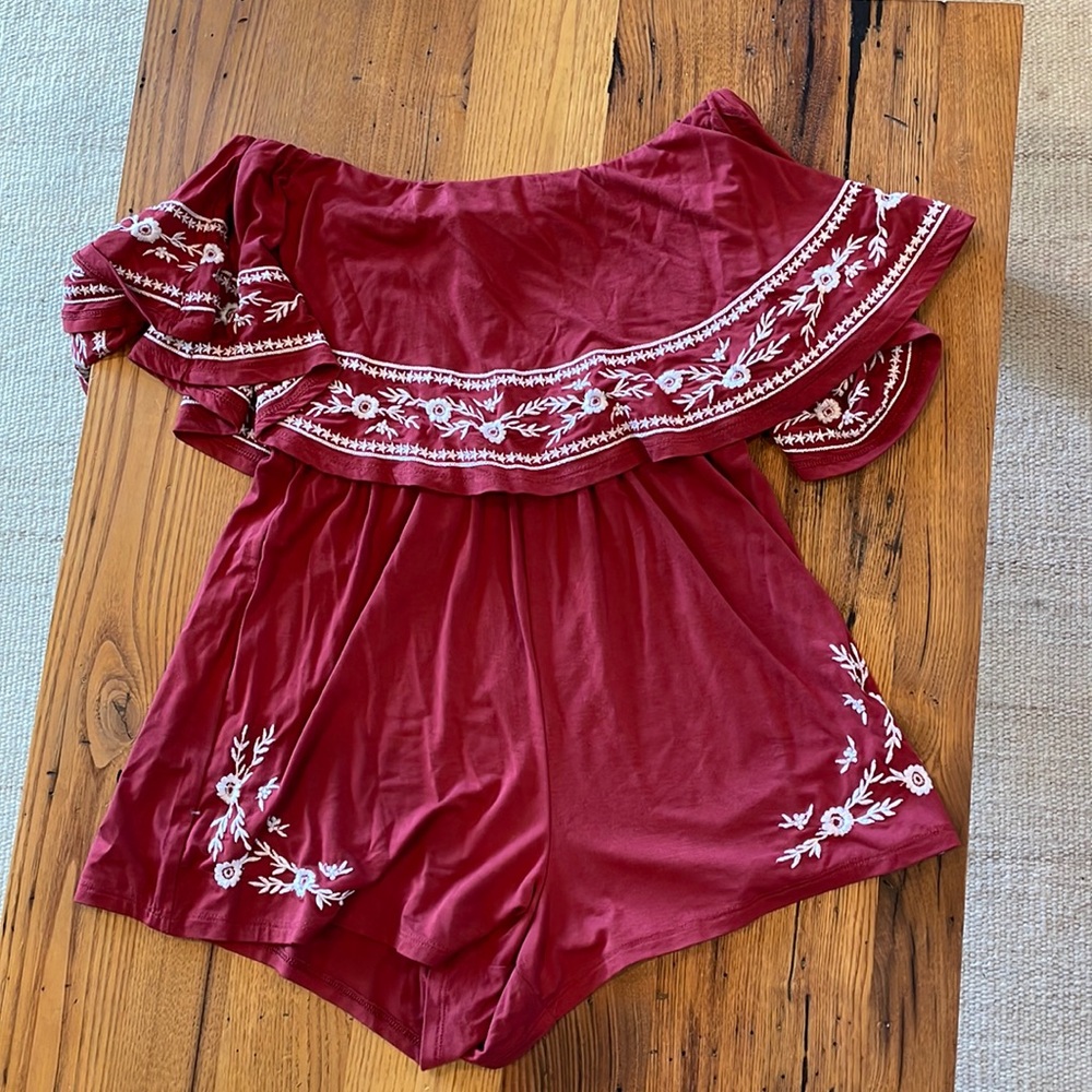American Eagle Off the Shoulder Red Romper